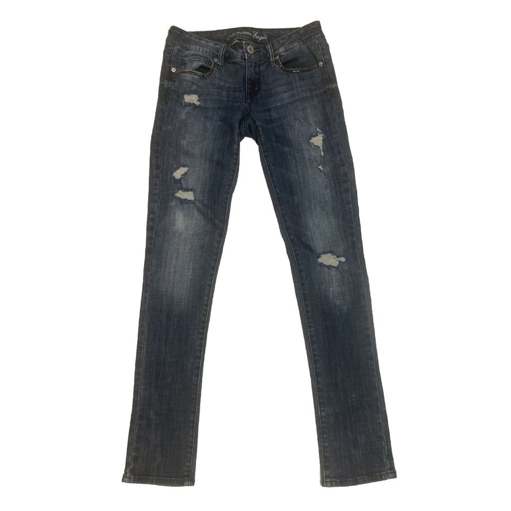 American Eagle Skinny Distressed Blue Jeans Womens Size 4